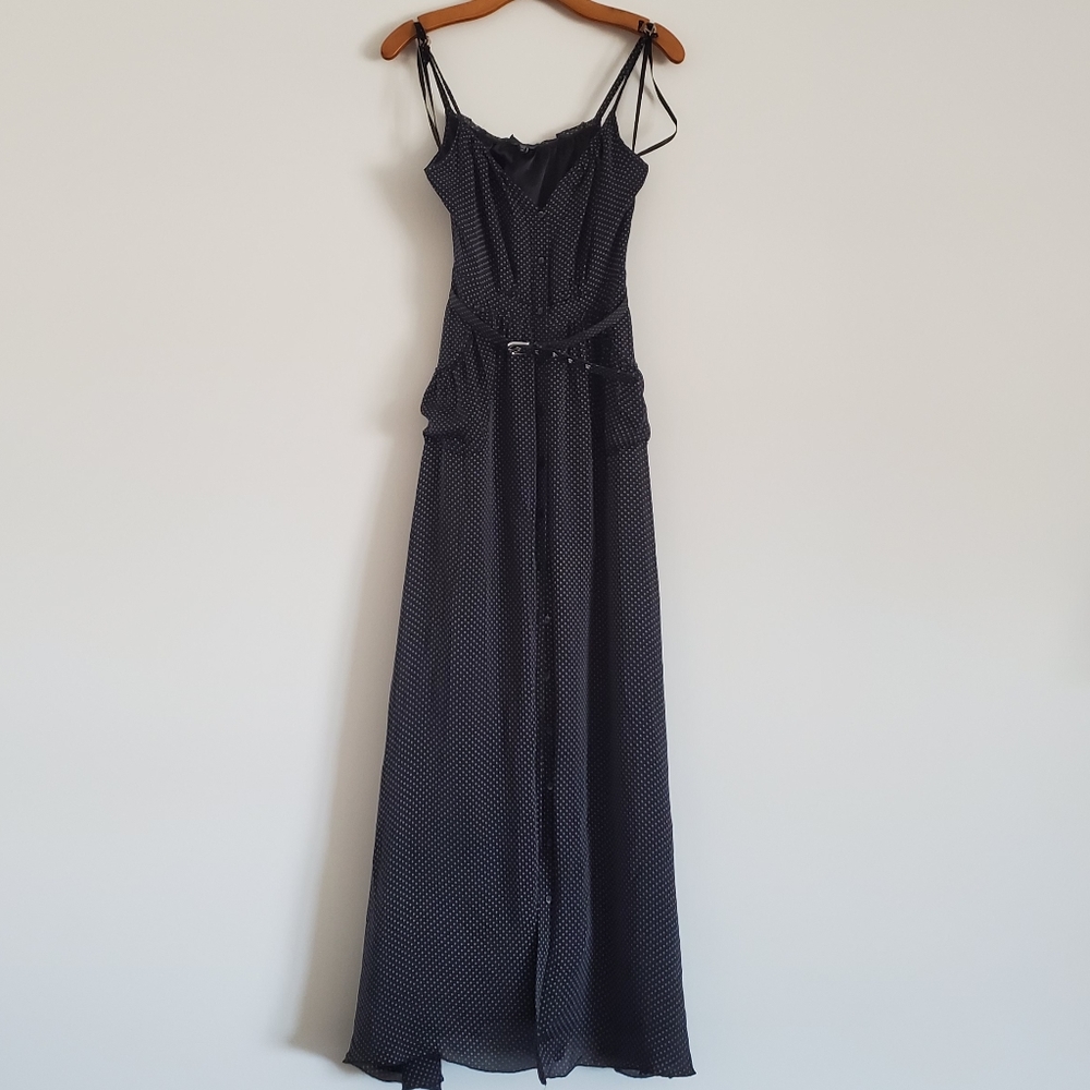 bebe Belted Polka Dot Button Up Maxi Dress